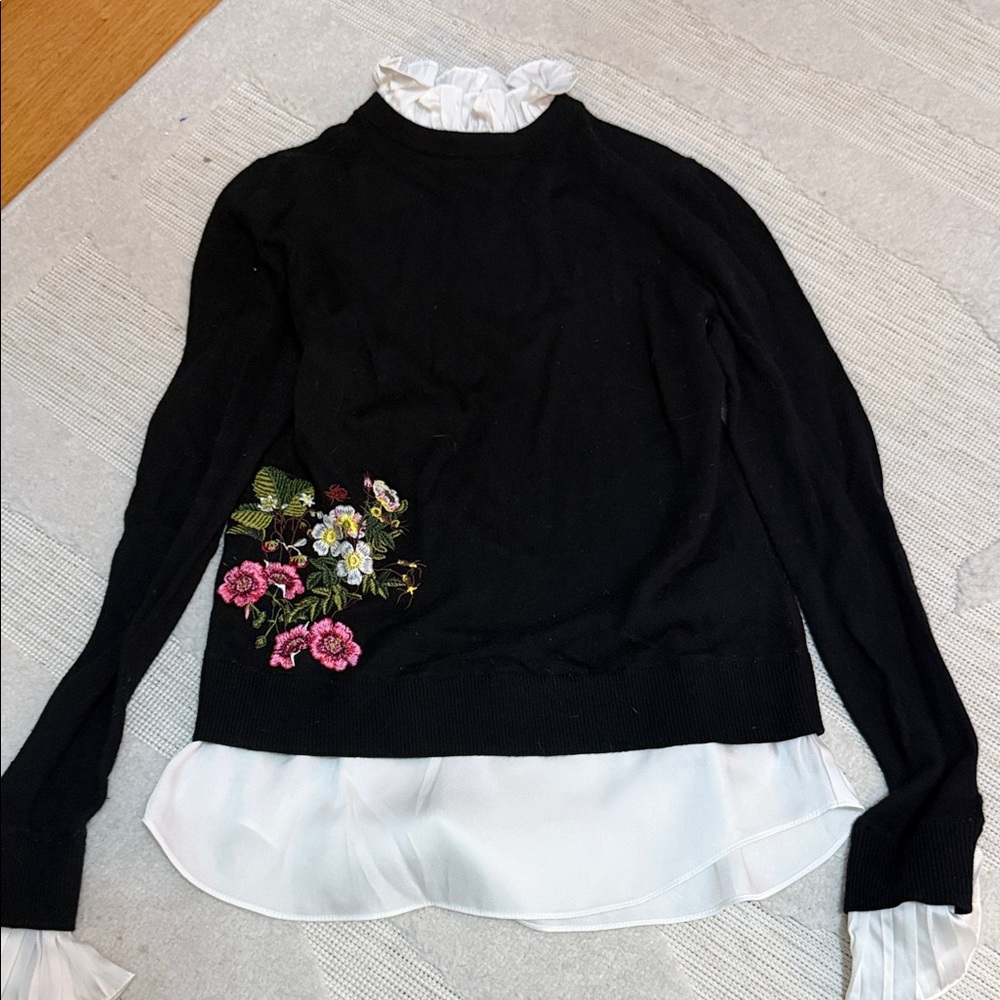 Ted Baker London Black Top with Floral Embroidery
